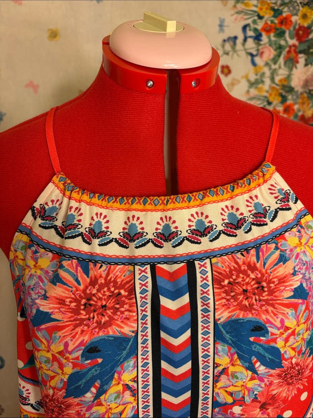 Flying Tomato - Fun Summer Red Halter Dress with Teal Accents - Picture 6 of 10